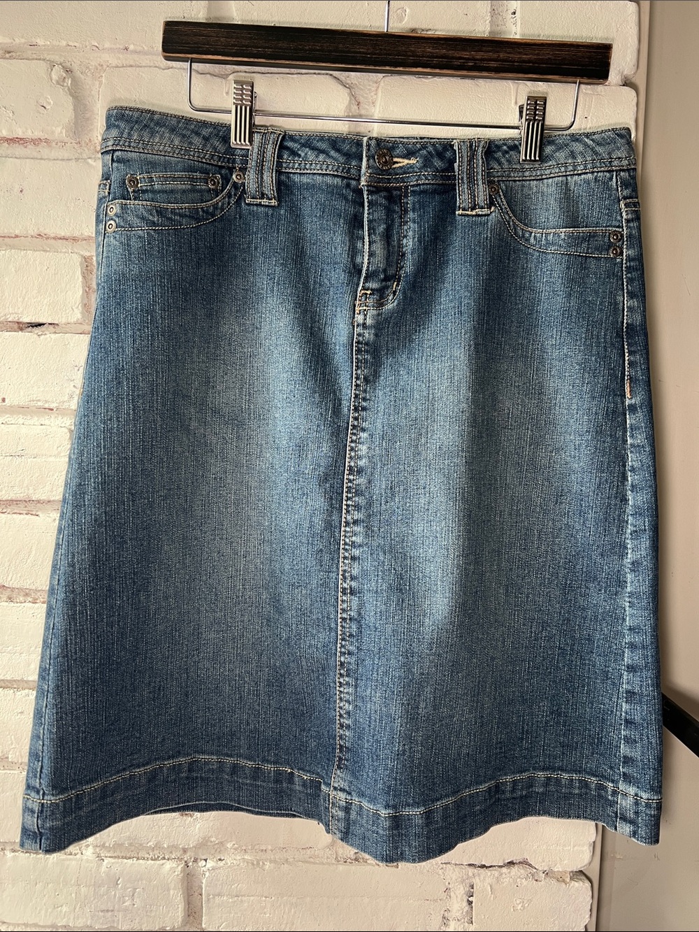 Mid length medium Denim A-Line Skirt with back slit